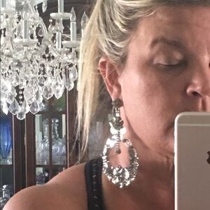 Gorgeous Drop Hoop Crystals Large Statement Earrings